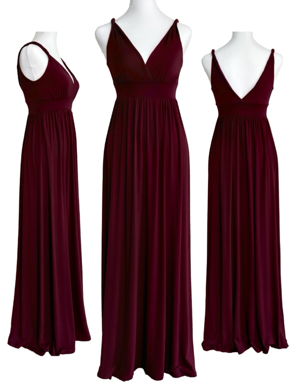 Lani California Burgundy V-Neck Goddess Maxi Dress